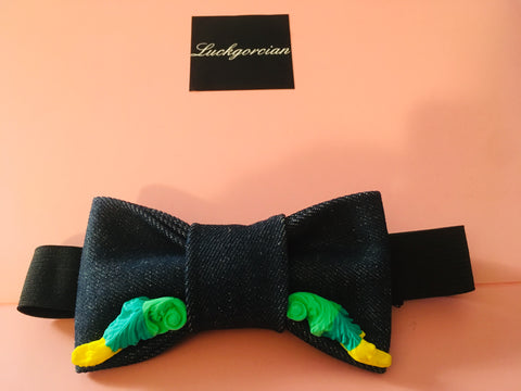 Denim wing bow tie